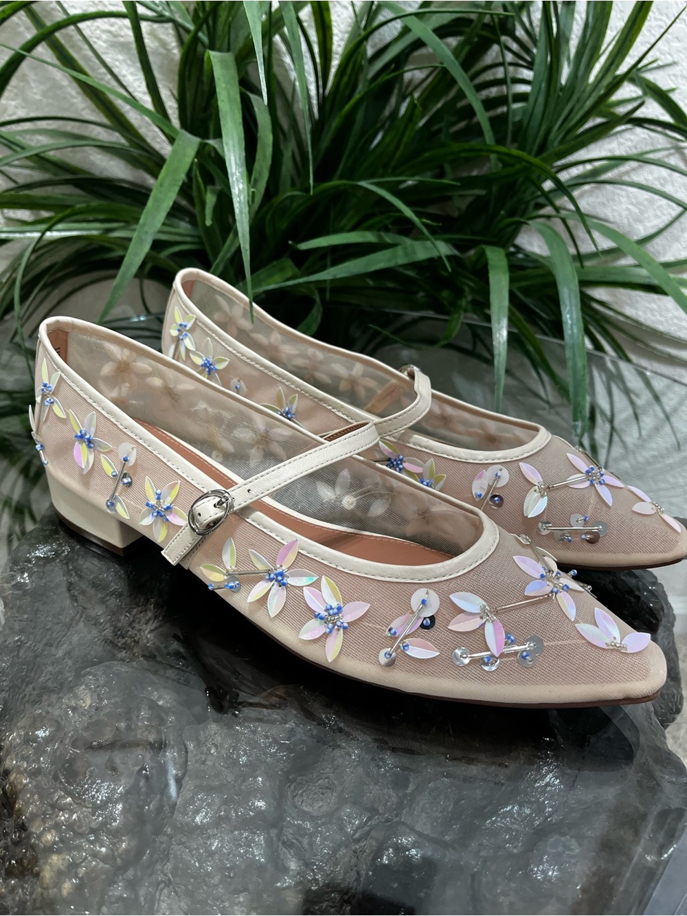 NWT Women’s Linea Paolo Sequin/Bead Embellished Mesh Mary Jane Flats Size 11